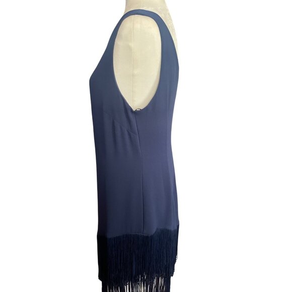 Trina Turk Alena Ink Blue Fringe Hem Sleeveless Cocktail Party Dress Size 8 - Picture 2 of 10